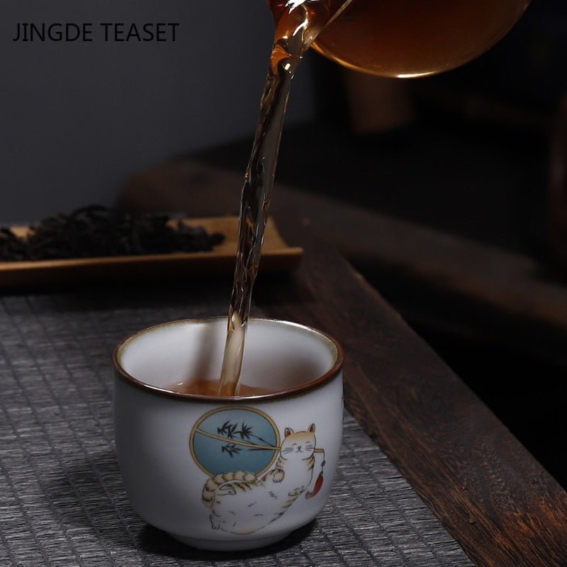 Retro Ru Kiln Ceramic Teacup Coffee Cup Handmade Tea Bowl Chinese Tea Set Accessories Master Teacup Drinkware Supplies 100ml