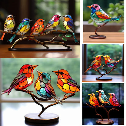 Aves de acrílico manchado en la rama adornos de escritorio de escritorio de aves acrílicas adornos para el hogar loro colgante mejores regalos del día de la madre