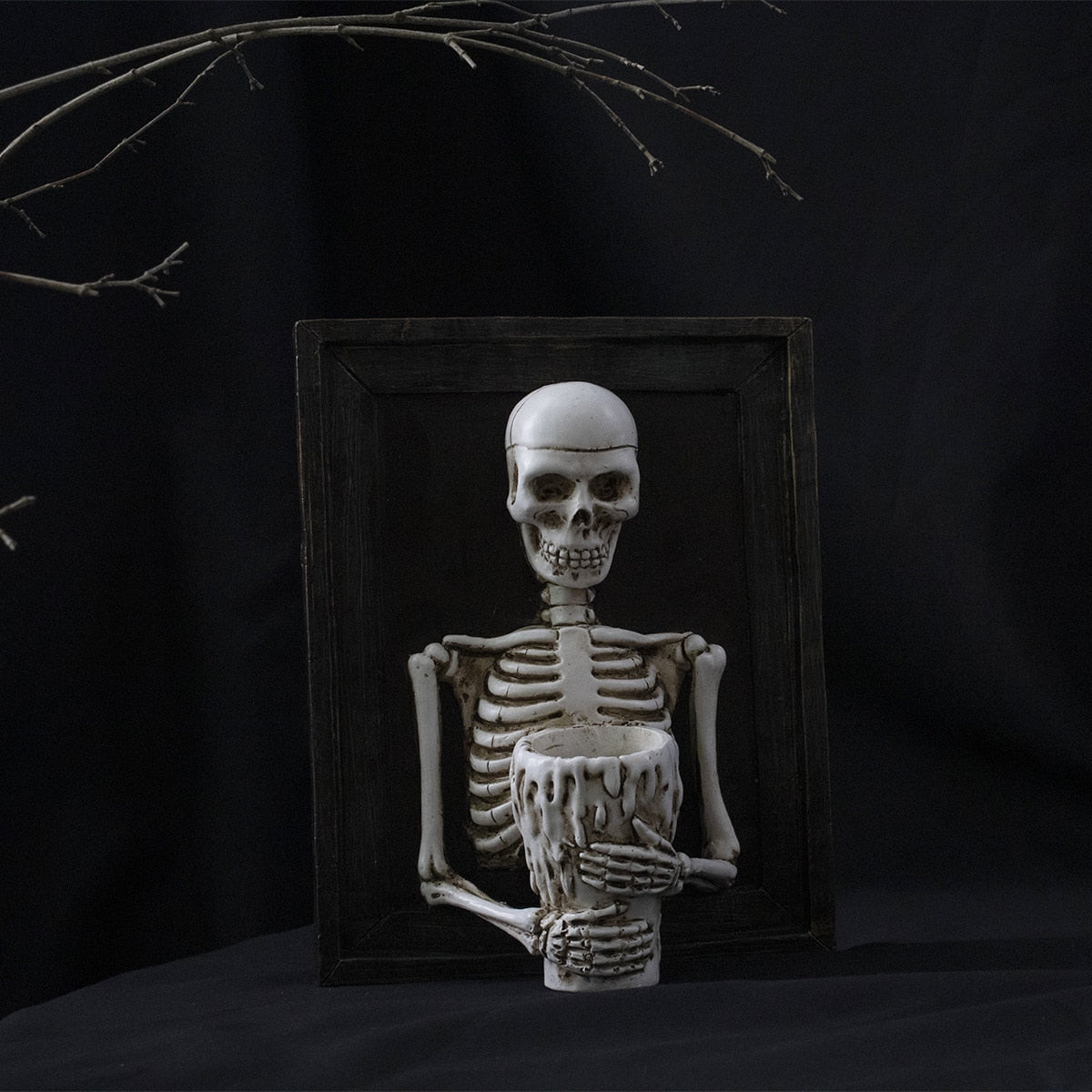 Halloweenská kostra fotorámeček domácí dekorace kostru svícna držák z pryskyřice nástěnná nástěn