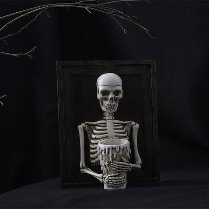 Marco de fotos de esqueleto de Halloween decoración del hogar esqueleto con candelero de candelero resina colgador de pared de la pared del escritorio decoración de la sala de estar