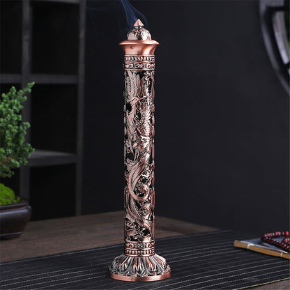 Bruciatore incenso retro verticale artigianato intaglio cavo intaglio drago pilastro phoenix spice titolare incenso accessori per la casa