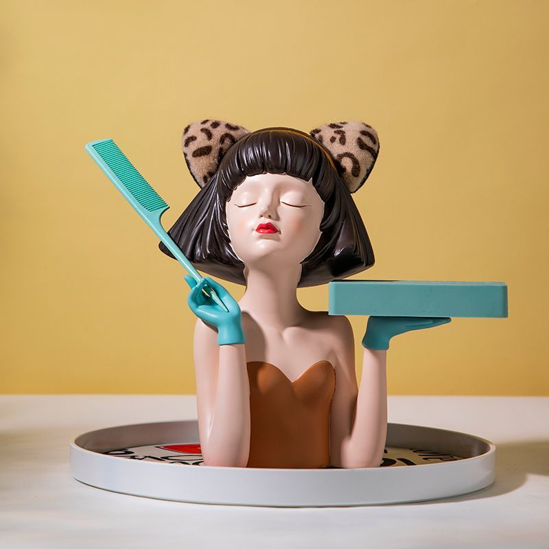 Ornamentos de resina de niña moderna creativa departamento de curación Decoración de esculturas de porche Figuras de tocador de dormitorio en casa Crafts