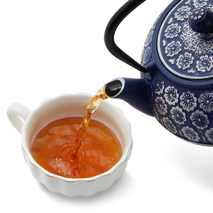 Bule de chá chinês de ferro fundido azul com infusor para chá de folhas soltas, inclui alça e tampa removível, 34oz