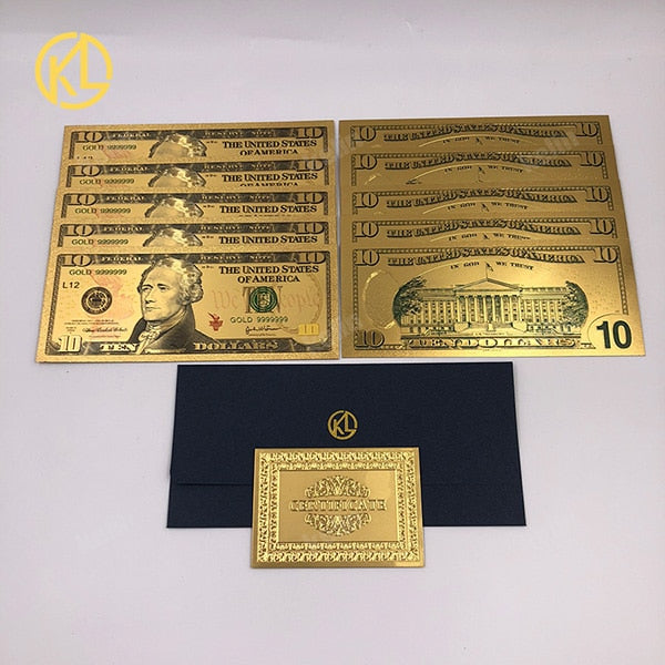 10 -stcs/lot usa 100 dollar goud verijdeld platsic banknote Bill United States of America met envelop voor geschenken