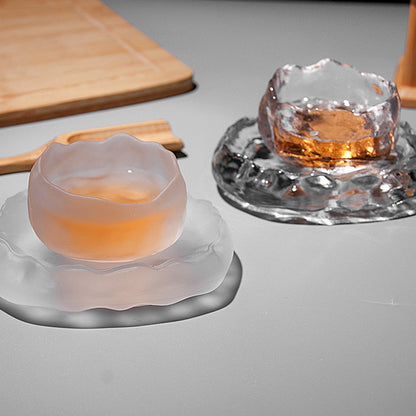 Japansk stil glas kopp smakande transparent/frysta tekoppar vit vin kopp Kongfu Master Teacup Tea Cup and Tea Mat 2 Style
