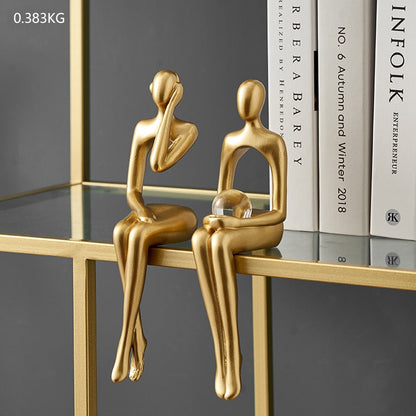 Figurines for Interior Modern Home Decoration Abstract Sculpture Luxury Living Room Decor Desk Accessories Golden Figure Statue