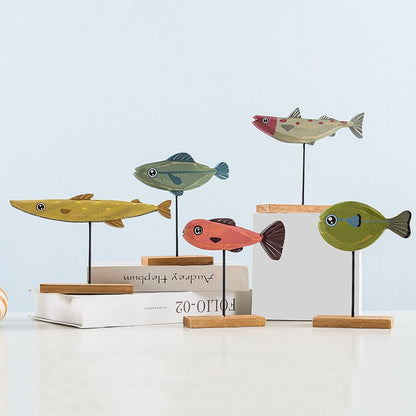 Nordic Wood Fish Sculpture Animal Artistic Sculpture Living Room Office Hjem Dekorasjon Håndlaget håndverk Ferie Gave