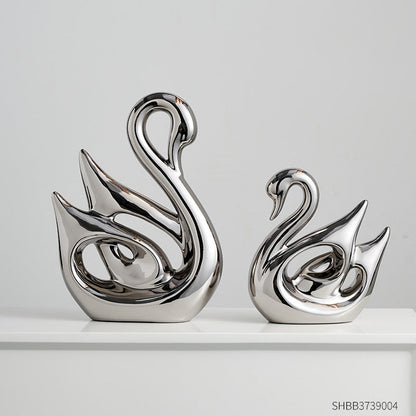 Figurine Haiwan Emas Hadiah Rumah Modern Rumah Resin Bilik Hiasan Bilik Swan dan Patung Aksesori Meja Patung Perkahwinan
