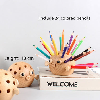 Fashion Creative Decor Office Appliances Pen Holder Solid Wood Hedgehog Hjem Souvenir Gave til venner