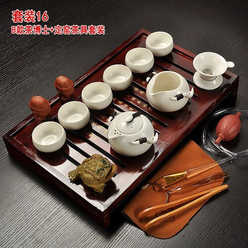 Teh Teh Cina dengan dulang gaiwan infusers teapot kit cina mewah kung fu teh cawan set lengkap hadiah dapur te teapot teapare