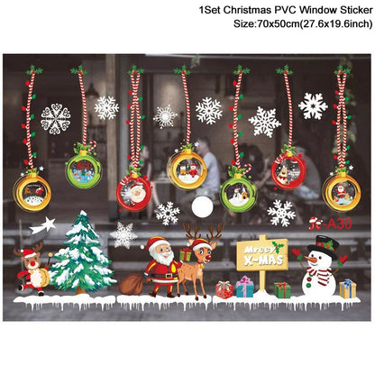 1Set Santa Claus Snowman Elk Window Stickers Snowflake Elektrostatická nálepka na zeď 2023 vánoční dekorace pro domácí nový rok