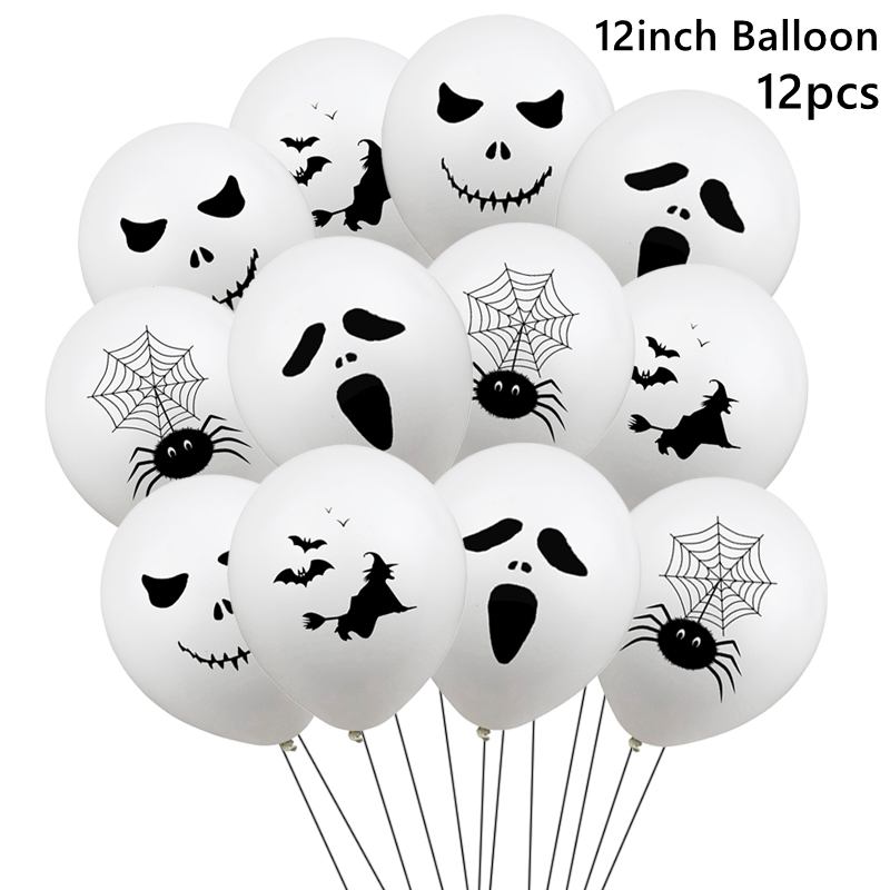 12/1pcs Halloween Ghost Balloons Toys Spider Witch Bat Pumpkin Skeleton Horror Halloween Party Hiasan Pesta Festival Pesta