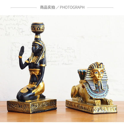 Figuras de resina candelabros retro antigua diosa egipcia esfinge sphinx anubis forma manualidad de candelabros adornos decorativos