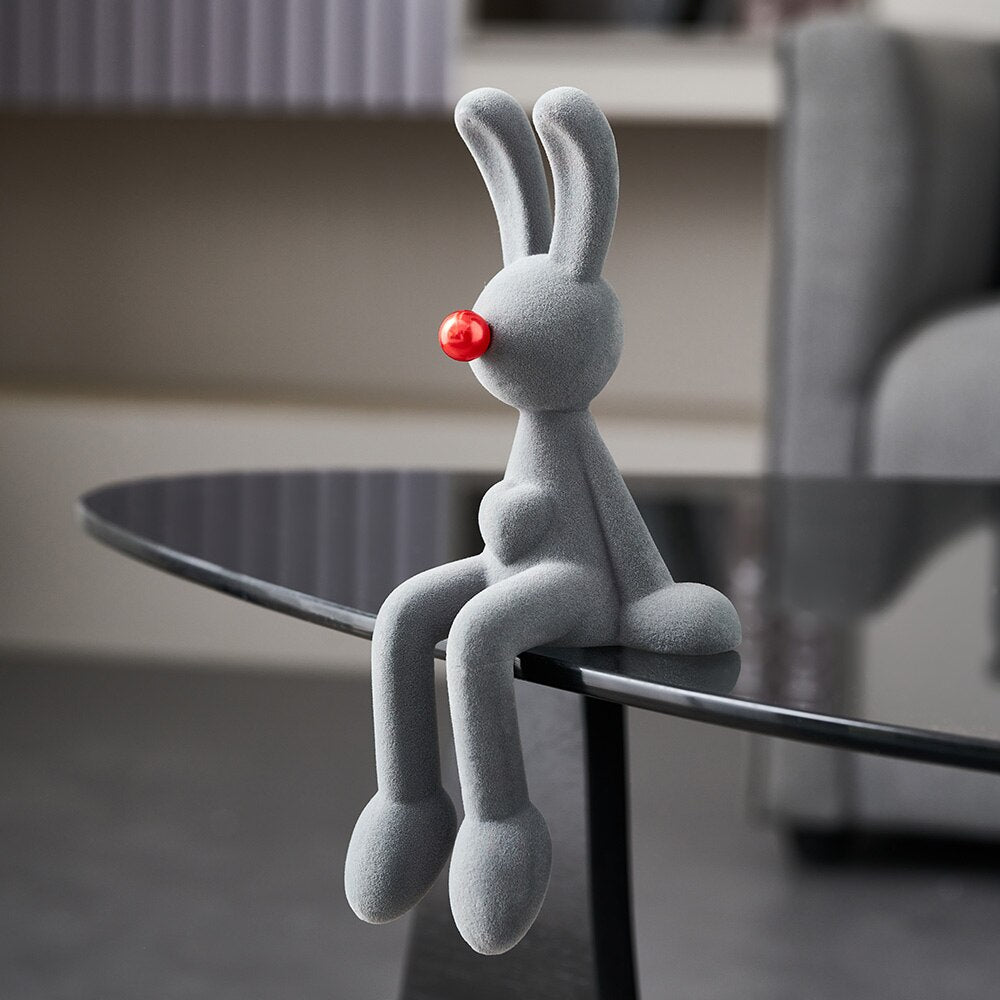 Nordic Abstract Rabbit Figures Flocking Bunny Resin Statue Moderne kunstindretning Desktop skulptur håndværk Husdekoration Ornament
