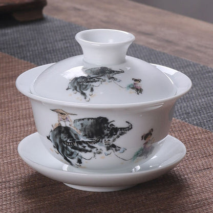 Keramisk gaiwan jingdezhen kinesisk kungfu teaset tre talanger te skål stora tekoppar set hem te maker te ceremoni gåva