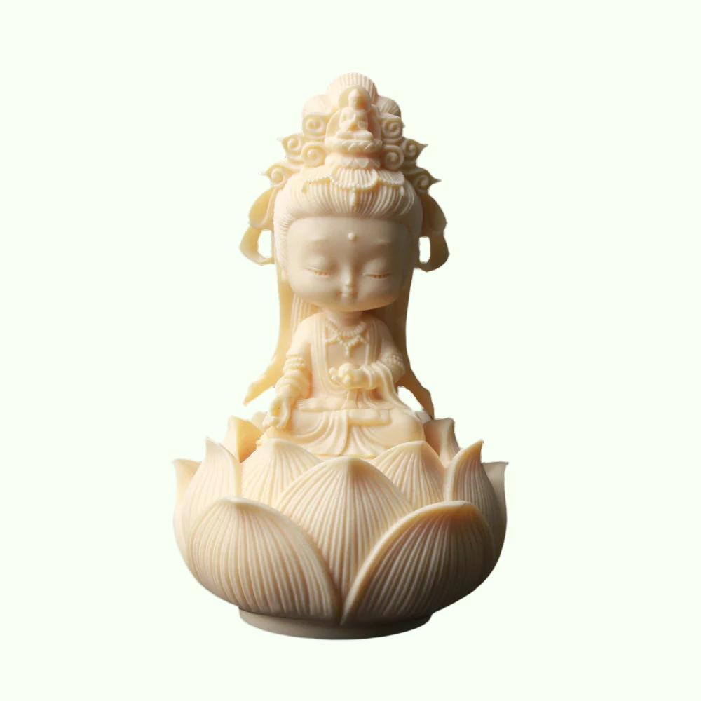 1 Set Cartoon Lotus Guanyin Sculpture ， Modern konstskulptur ， avancerad butiksgravering ， söt hem sovrum konstverk