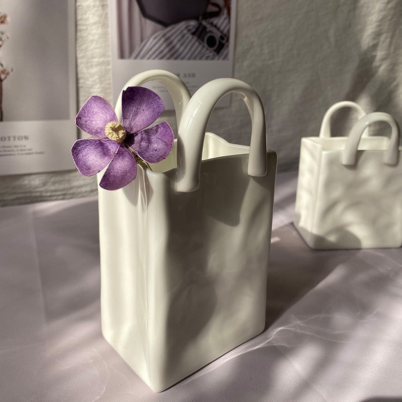 Vase à fleurs Portable nordique en céramique, accessoires de décoration moderne pour la maison, décoration de salon, ornements de jardin et de chambre à coucher 