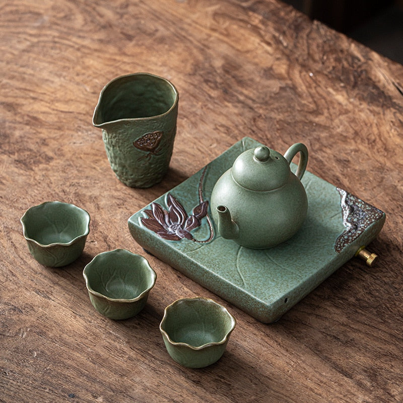 Conjunto japonês de chá de kung fu conjunto de xícara de xícara de chá em casa de chá com cerâmica simples e portátil Conjunto de chá de chá e conjunto de xícara