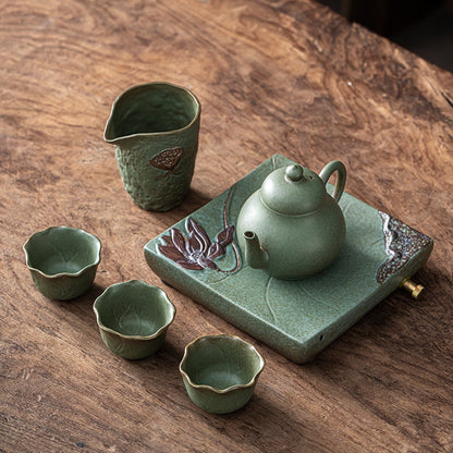 Service à thé japonais Kung Fu, théière en céramique, poterie brute, service à thé de voyage Simple et Portable, ensemble de théière et de tasses