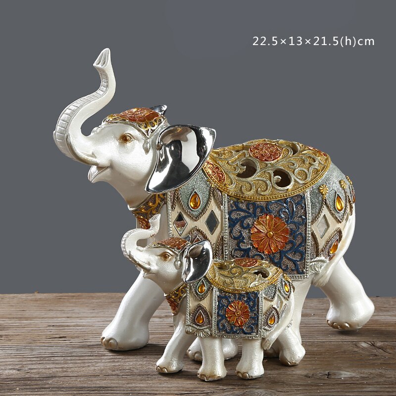 Šťastný slon socha slona figurky z pryskyřice Office Miniatury Golden Feng Shui slon ornament domácí dekorace