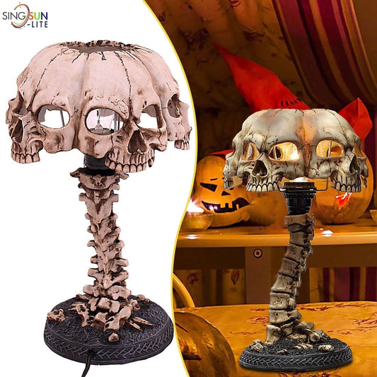 Lampe de Table en forme de crâne lumineux pour Halloween, veilleuse créative en résine, décoration de maison et de bureau, ornement de bureau, décoration de fête d'Halloween