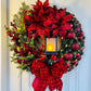 Couronne de noël rouge pour porte d'entrée, fenêtre dorée, porte murale, décorations de noël, guirlande d'ornement 2023, Guirnalda Navidad 