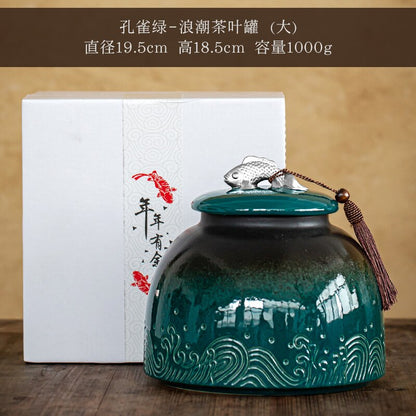 Latas de té de cerámica de cerámica china gran frasco de té de té tarda de té de té recipiente de té organizador de alimentos frascos botella de almacenamiento