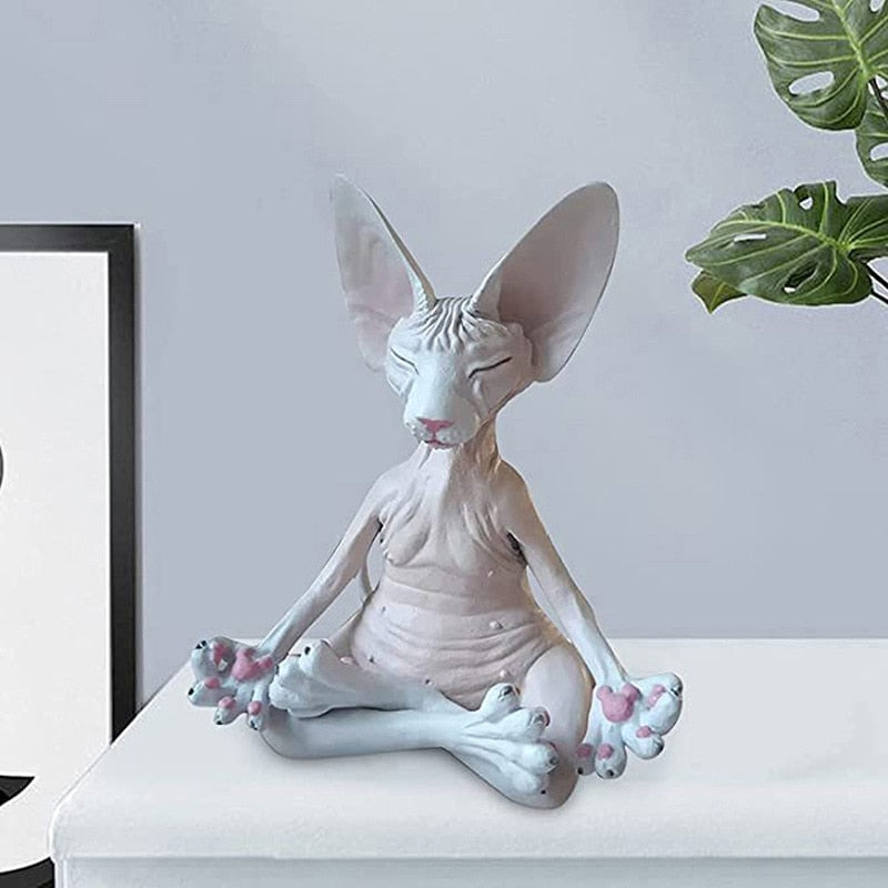 スフィンクス猫瞑想コレクティブルフィギュラインミニチュア仏猫の置物動物モデルドールおもちゃ毛のない猫の置物の家の装飾