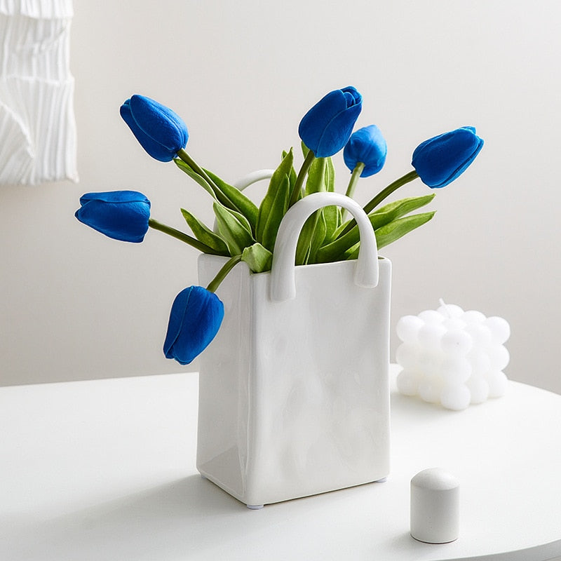 Nordic Portable Vase Ceramic Flower Vase Modern Home Decor Accessories Living Room Decoration Garden Bedroom Ornaments