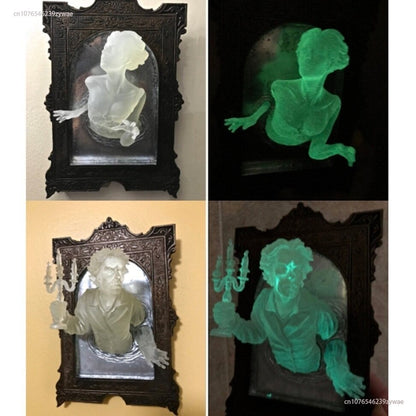 Fantasma no espelho Placa de parede Halloween Sculpture Sculpture Hand's Devil's Luminous Display Mirror Resin Crafts Decoração de casa Novo 2023