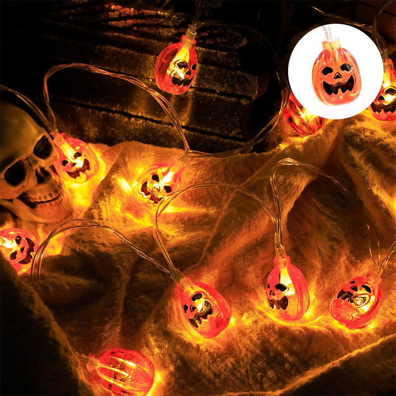 1.5m Halloween LED Skull Lights String Bat Tombstone Ghost Pumpkin Hiasan Pokok Halloween Hiasan untuk Dekorasi Pesta Diy Rumah
