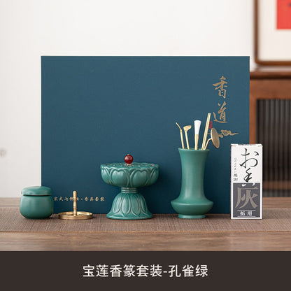 Ensemble d'ustensiles d'encens vert paon de style chinois, outils de sceau d'encens, ustensiles en poudre pressée de cendres, four d'aromathérapie