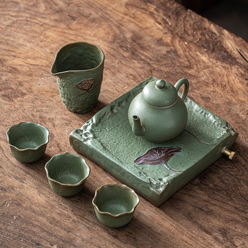 Teh Kung Fu Jepang Set Home Keramik Teh Teh Road Pottery Rough Portable Travel Tea Set Teh Panci dan Set Cup