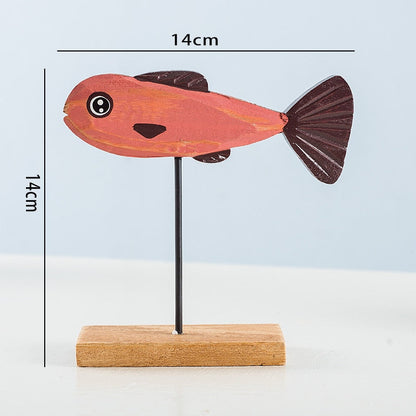 Nordic Wood Fish Sculpture Animal Artistik Artistik Ruang Tamu Ruang Rumah Hiasan Rumah Kerajinan Buatan tangan Hadiah Percutian