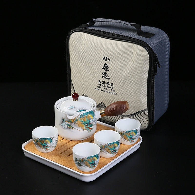 Keramik-Teetasse für Puer-Porzellan, chinesisches Kungfu-Teeset, 360-Grad-Teemaschine und Teesieb, tragbares Reise-Teeset 