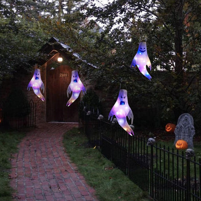 Halloween Ghost Hanging With LED Light Spooky Ghost Flag Innendørs utendørs rekvisitt Dekorasjon Tree Pendant Ornament Party Diy Supplies