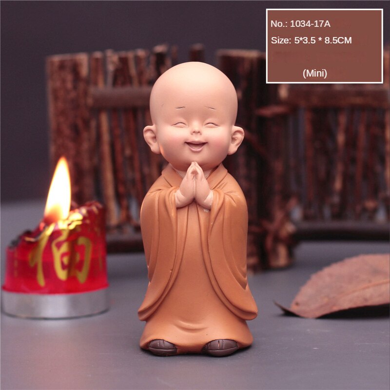 Sød lille munk status figurer religion buddha harpiks håndværk desk miniatyrer ornamenter tilbehør boligindretning bildekoration