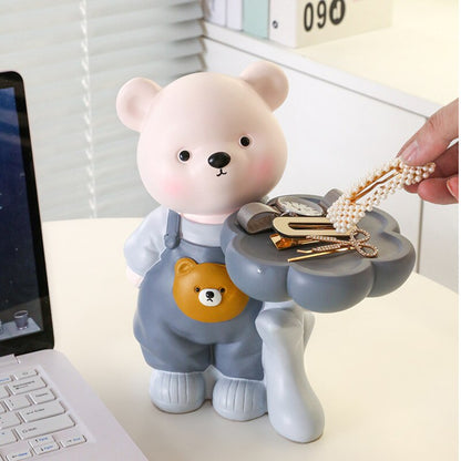 Kawaii beruang bunga kelopak dulang patung penyimpanan haiwan penyimpanan arca hiasan kunci penyimpanan rak desktop pejabat hiasan rumah