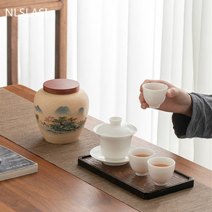 Keramika Čaj Caddy Krajina Vzor Velkokapacitní Zásobník pro domácnost Cestovní sáček na čaj Uzavřená dóza na čaj Kanystr na kávový prášek