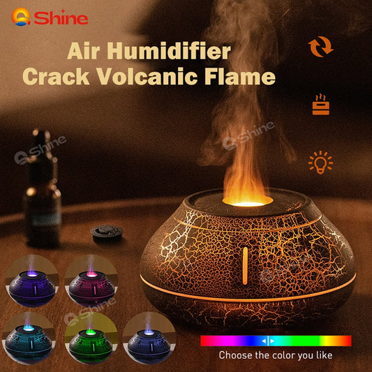 Air Humidifier Crack Volcanic Flame Essential Oil Diffuser Ultrasonic Cool Mist Maker Led Essential Oil Lamp Air Diffuser