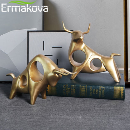 Estátua de gado Ox Decoração de casa Sala de estar de escultura de vinhos Armário de TV Ornamento Crafts Abstract Animal Animal Statue