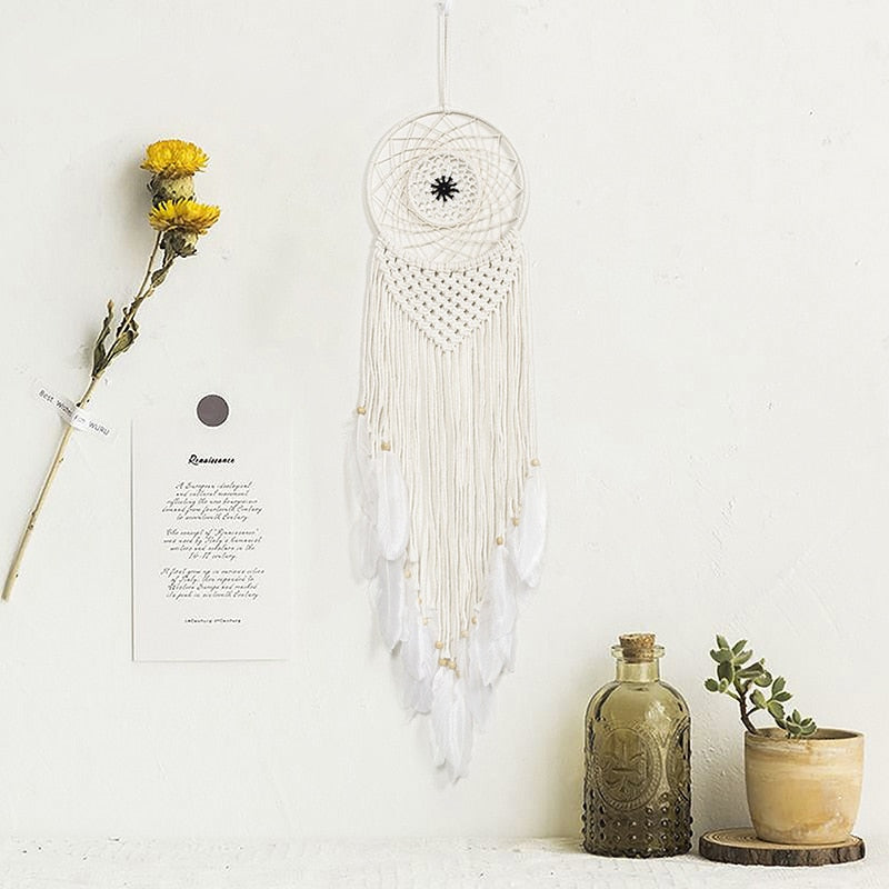 Bohemian algodón de algodón tejido de encaje de ensueño adorno para el hogar decoración de boda novia regalo de viento chimes búho dreamcatchers