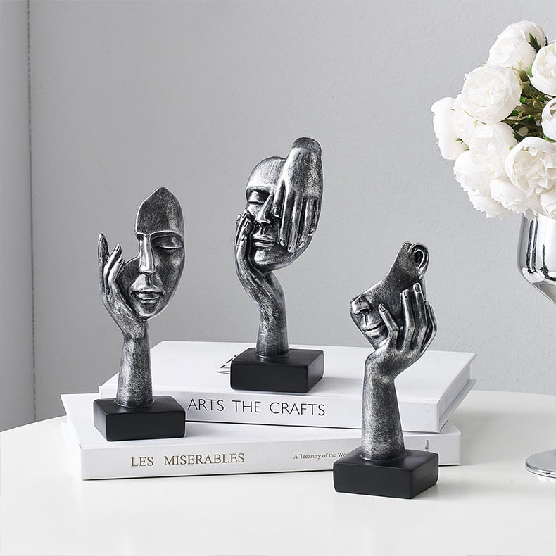 Moderne nordisk hjemmeinnredning menneskelig ansikt miniatyrer skrivebord tilbehør tenker skulpturer figurer rom dekorasjon metall figur