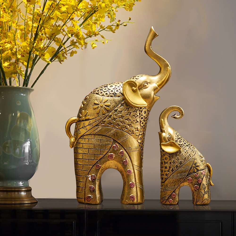 Moderne gull elefantharpiks hjem dekorasjon tilbehør håndverk dekorativ skulpturstatue ornamenter kontor stue gaver