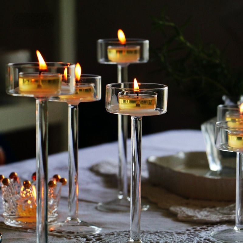 Glasslysholdere setter Tealight Candle Holder Hjemmeinnredning Bryllupsbord midtstykker Krystallholder Middagsbordinnstilling