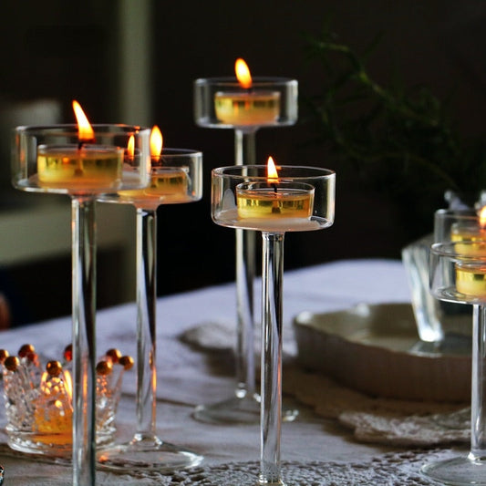 Pemegang Lilin Kaca Set Tealight Candle Holder Dekorasi Rumah Meja Pernikahan Centerpieces Crystal Holder Meja Makan Meja Makan