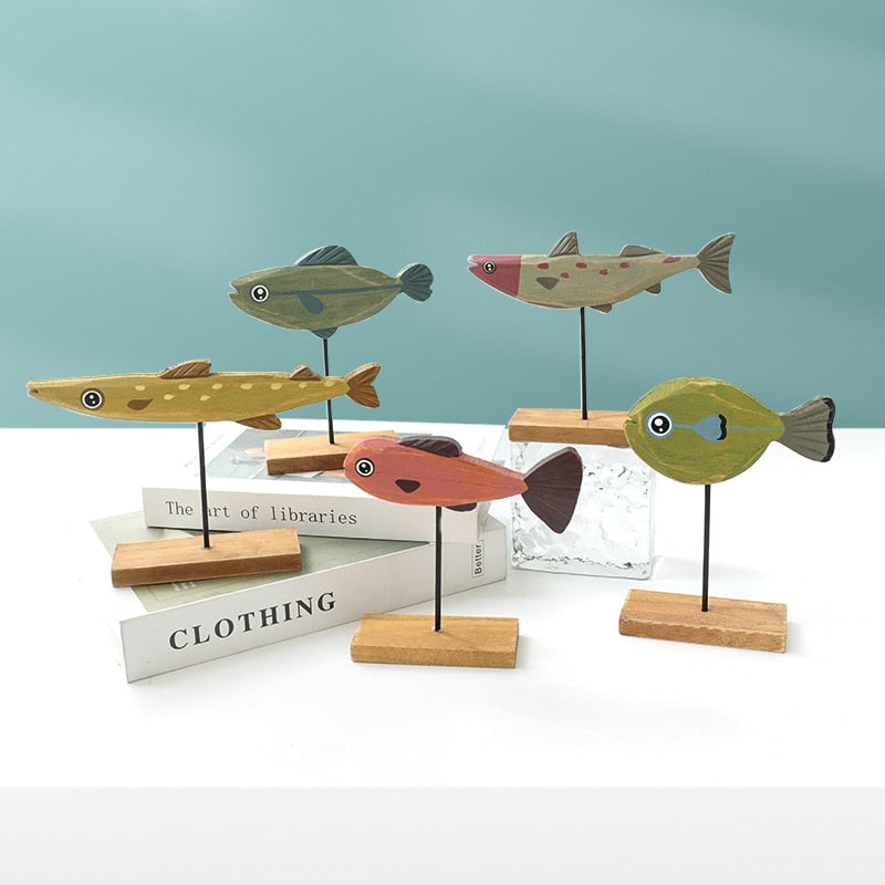 Nordic Wood Fish Sculpture Animal Artistic Sculpture Living Room Office Home Decoration Handmade Crafts Holiday Gift