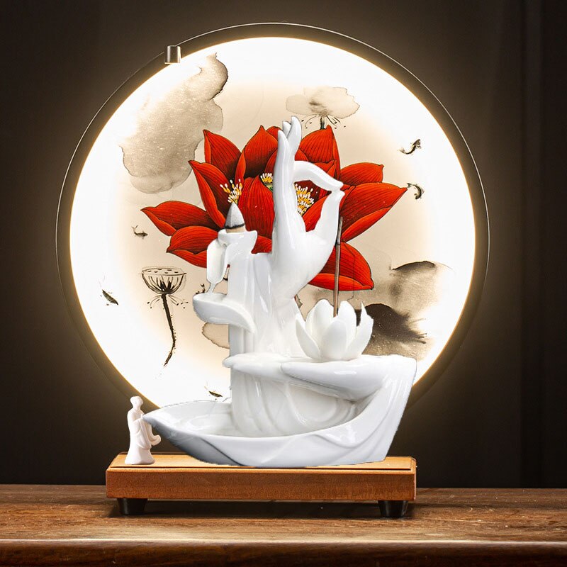 Cerâmica Bergamot Fluxback Incense Stove Sala de estar interior doméstica, entrada, Decoração de Estudo Lotus lanterna anel