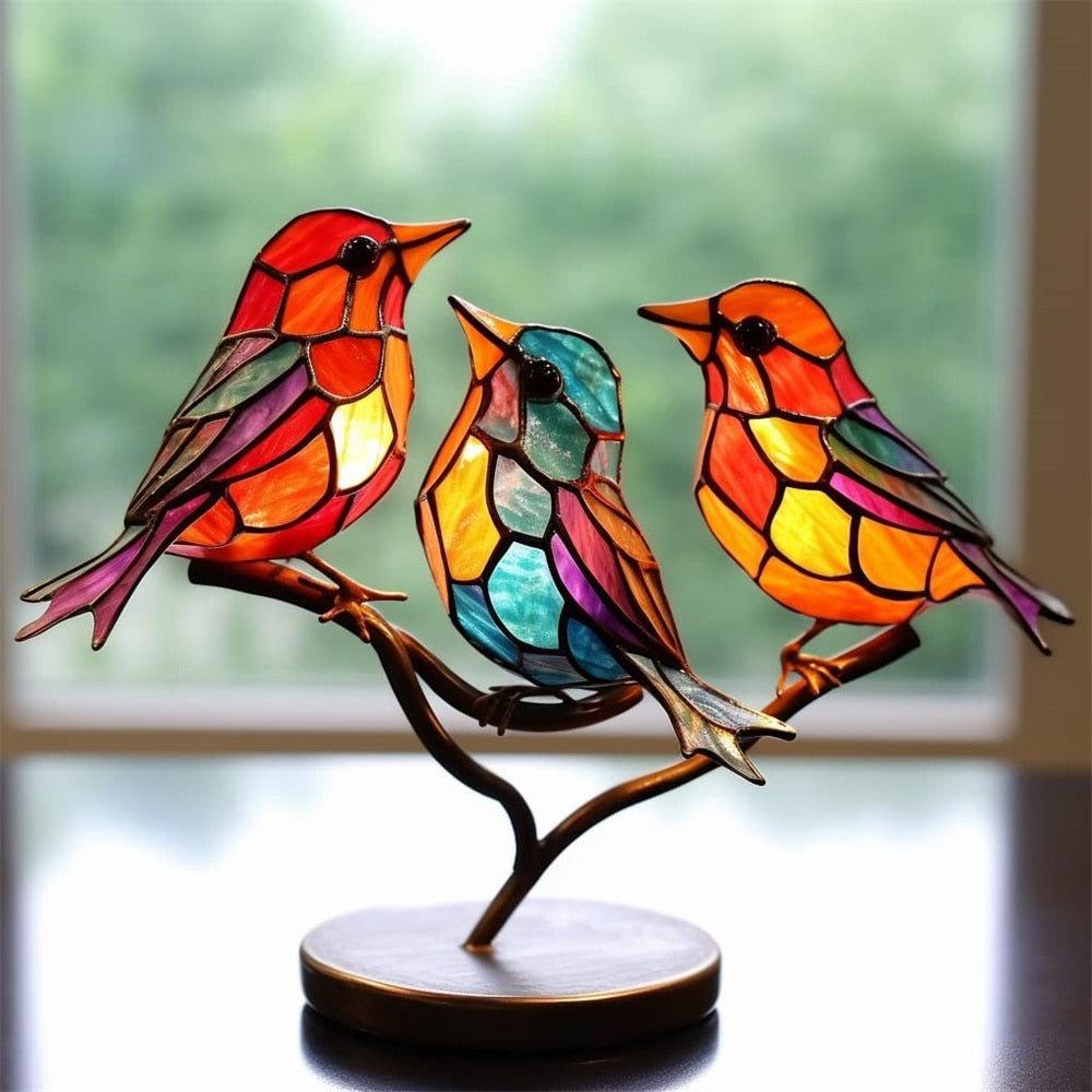 Gebeizte Acrylvögel auf Zweig Desktop-Ornamente Acrylmaterial Vögel Heimornamente Papageienanhänger Beste Muttertagsgeschenke