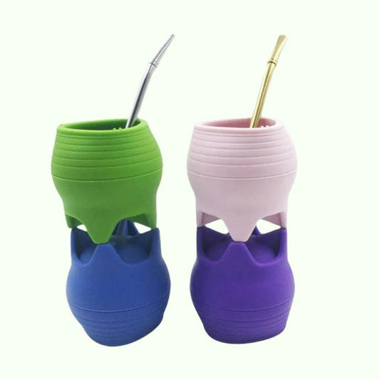Food Grade Silicone Yerba Mate Cup Tea Mug Free Spoon Straw Portable Travel Argentina Drinkware BPA-free
